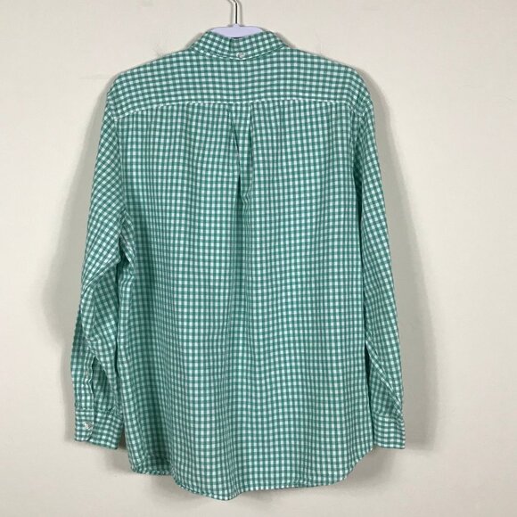 Lands End MENS gingham button down shirt green white check size large casual - Picture 5 of 5